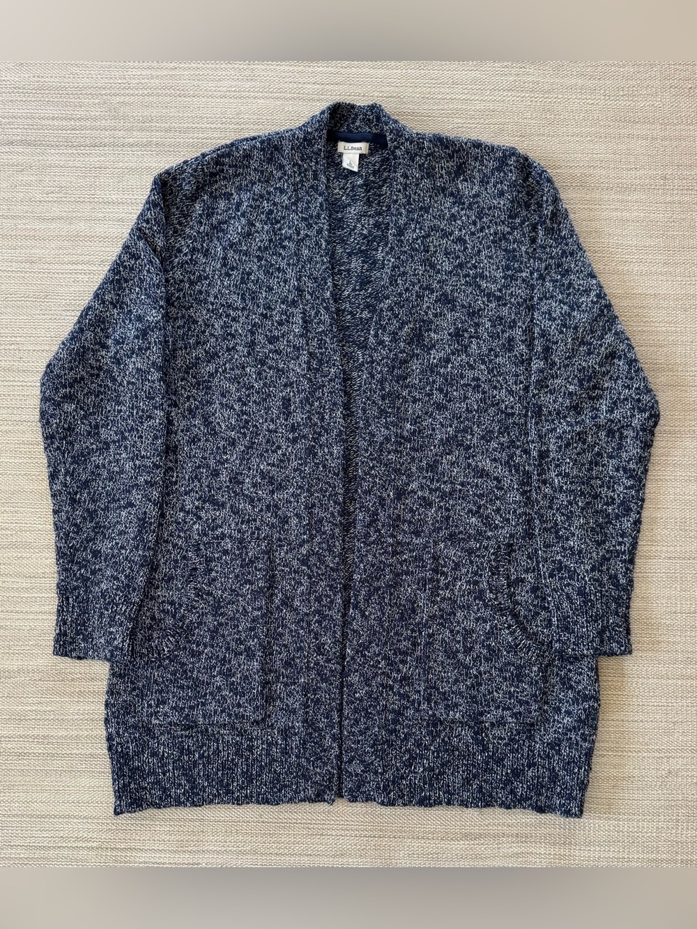 L.L.Bean Knit 100% Cotton Rag Sweater Open Cardigan Pockets Long Sleeve Women L